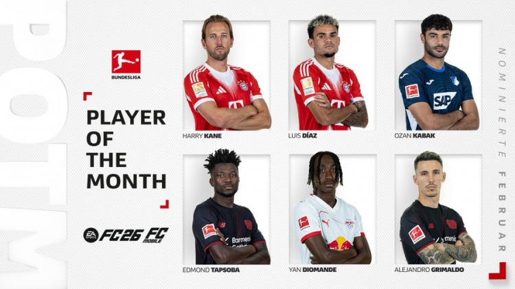 开云APP-德甲2月最佳球员候选：凯恩、路易斯·迪亚斯、扬·迪奥曼德在列